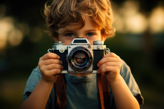 a kid using a camera to take picture
