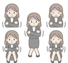 震える若い女性（スーツ）