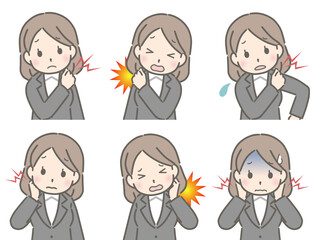 肩や首が痛い若い女性（スーツ）
