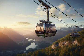 Fotobehang cable car in the mountains, Generative AI © Nino73