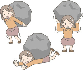 Fototapeta na wymiar 岩に苦しめられる若い女性（私服）