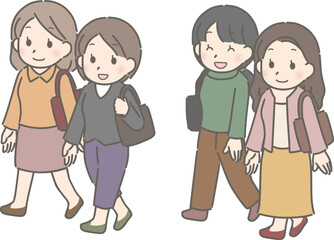 一緒に歩く若い女性（私服）