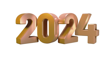 PSD happy new year 2024 with golden 3d rendering text effect