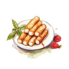 Mozzarella Cheese Sticks Watercolor Illustration on Transparent Background