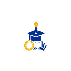Fototapeta na wymiar vector is education logo. Consists of globe, pen, book, lamp and graduation cap elements.