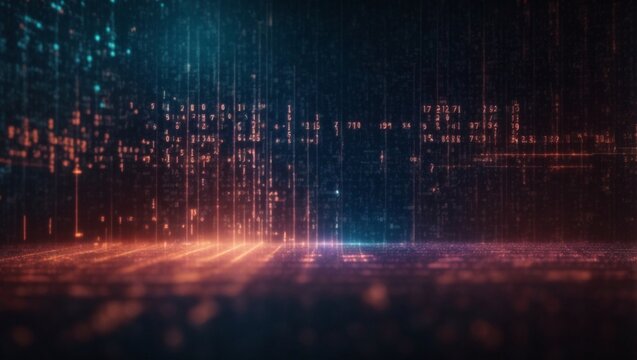 An abstract digital background with binary code and AI algorithms running in the background