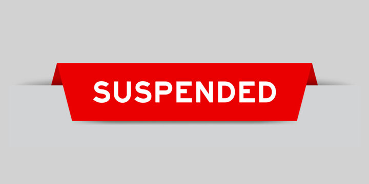 Red color inserted label with word suspended on gray background