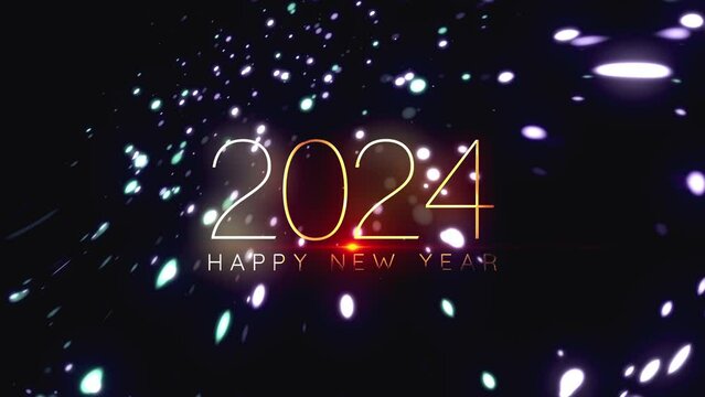 2024 Happy New year gold text effect cinematic title Trailer animation on black abstract  background.