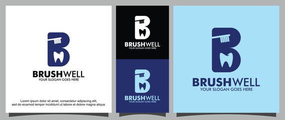 Vector brush and teeth and letter B logo template
