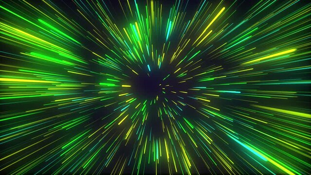 This is a stock motion graphic animation video of a star burst neon line abstract pattern background, in colors of pink, purple, green and blue.