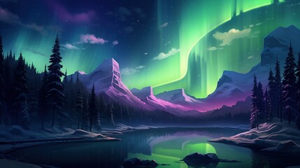 Beautiful Aurora light landscape background. AI generated image