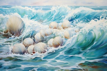 Obraz na płótnie Canvas Sea waves and shells in an abstract interpretation 