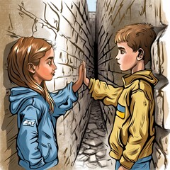 Boy and girl. Israel and Ukraine. Nationalities live in peace