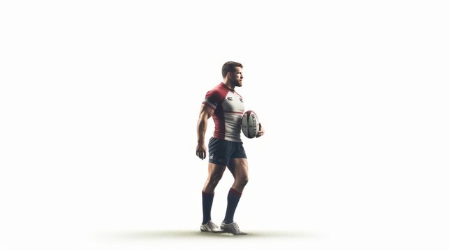 A man holding a rugby ball on a field