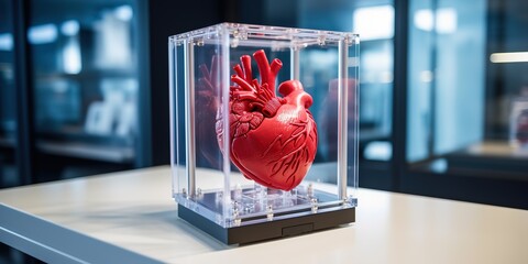 3d printer with a printed human heart - obrazy, fototapety, plakaty