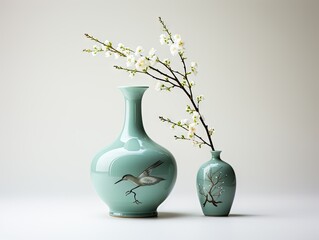 Korean Celadon Vase with Crane Designs