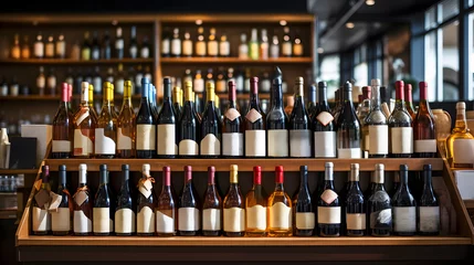 Foto auf Leinwand Various bottles of wine on the shelves of a wine store. © AB-lifepct