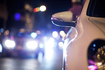 Car, traffic and road at night with bokeh for transportation, asphalt and lights in an urban town....