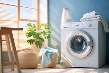 washing machine and laundry room - obrazy, fototapety, plakaty