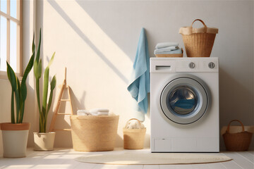 washing machine and laundry room - obrazy, fototapety, plakaty