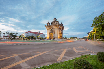 PA TU XAY Park, Patuxai Monument Sunset in Vientiane, Laos