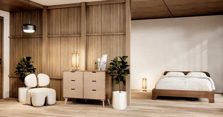 Muji Japan bedroom interior minimal style, Japanese interior.3D rendering