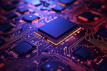 Fototapeta premium The Language of Technology: Intricate Circuit Board Patterns Explored in This Fascinating Closeup, Unlocking the Secrets of Innovation. Generative AI