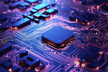 Digital Pathways Explored: Close Perspective on Circuit Board Complexity, Unraveling the Interconnected Threads of Technological Progression. Generative AI