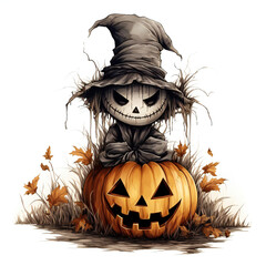 かぼちゃに乗るハロウィンカカシ