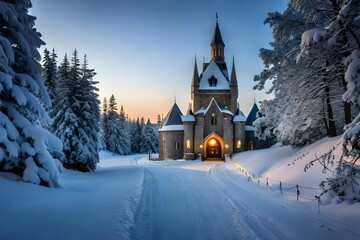Fototapeta na wymiar church in the snow