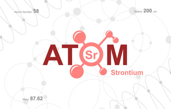 modern logo design for the word "Atom". Atoms belong to the periodic system of atoms. There are atom pathways and letter Sr.