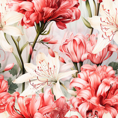 Seamless pattern, Nerine Lily flowers , vintage style , water color design 