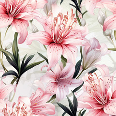 Seamless pattern, Nerine Lily flowers , vintage style , water color design 