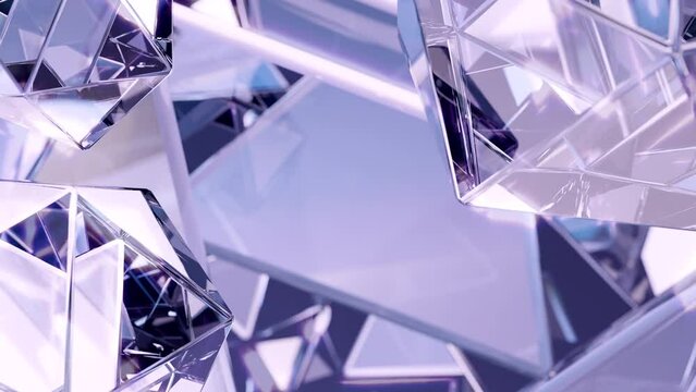 A modern background with a polygonal crystal form. A 3D abstraction of a geometric jewelry surface. Background scenes of purple reflection crystals.