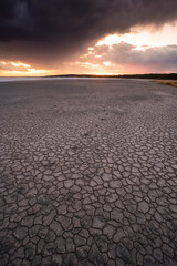 Fototapeta premium Broken dry soil in a Pampas lagoon, La Pampa province, Patagonia, Argentina.