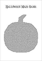 

 black and white Halloween Pumpkin Maze page for adult and kids activity book vector illustration for children kindergarten 