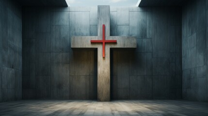 minimalistic catholic cross logo design  - obrazy, fototapety, plakaty