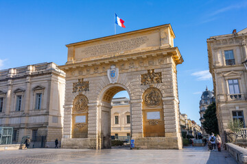 Fototapeta na wymiar Montpellier, France - January 16 2023 - The Promenade du Peyrou. Paved city square with views of the city & the Arc de Triomphe.