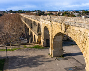 Montpellier, France - January 16 2023 - The aquaduct Saint Clement in Montpellier