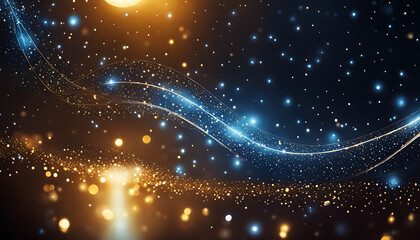  Abstract yallow background with light waves and shimmering stars and dots