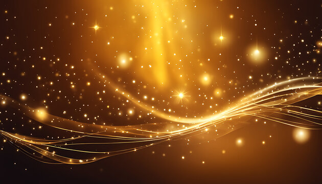  Abstract yallow background with light waves and shimmering stars and dots