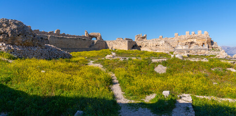 Obraz premium Argos, Greece - 19 February 2023 - The ruins of Larissa Castle Argos on top of the mountain
