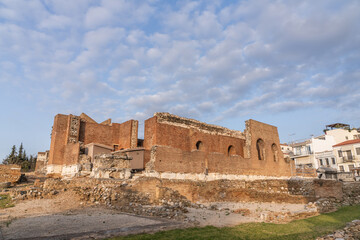 Patras, Greece - 24 February 2023 - Ruins of the Roman Odeon in the center of Patras