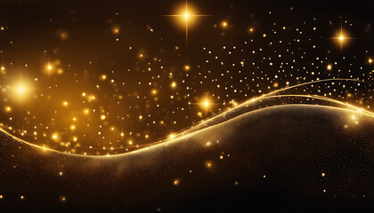 Fototapeta na wymiar Abstract yallow background with light waves and shimmering stars and dots