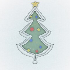 Isolated Christmas tree in paper-cut style