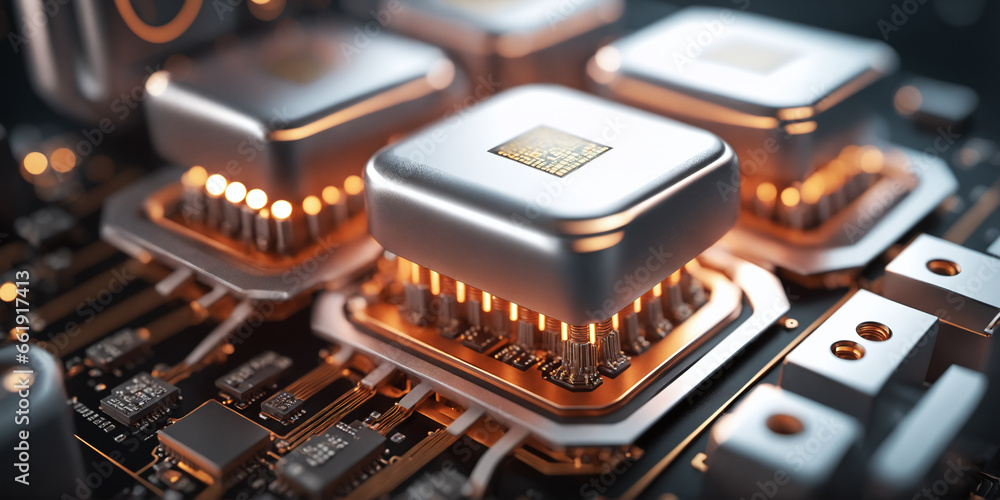 Poster abstract high-tech hardware, featuring the advanced processor cpu of the future. ideal for tech-rela
