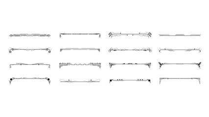 Set Black Simple Line Collection Doodle Border Elements Vector Design Style Sketch Isolated Illustration For Banner