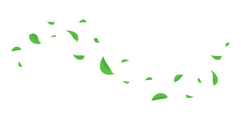 green leaves flying on wind illustration - obrazy, fototapety, plakaty