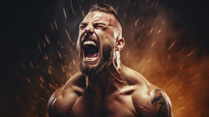 Fototapeta na wymiar Male bodybuilder on anabolic steroids screams in pain