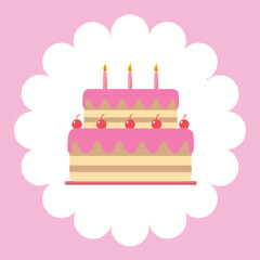 Cherry cake icon in cartoon style isolated on white background. Vector illustration